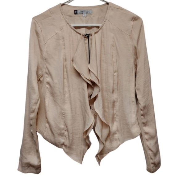Jennifer Lopez pastel peach waterfall front zip long sleeve jacket shirt - Picture 1 of 11